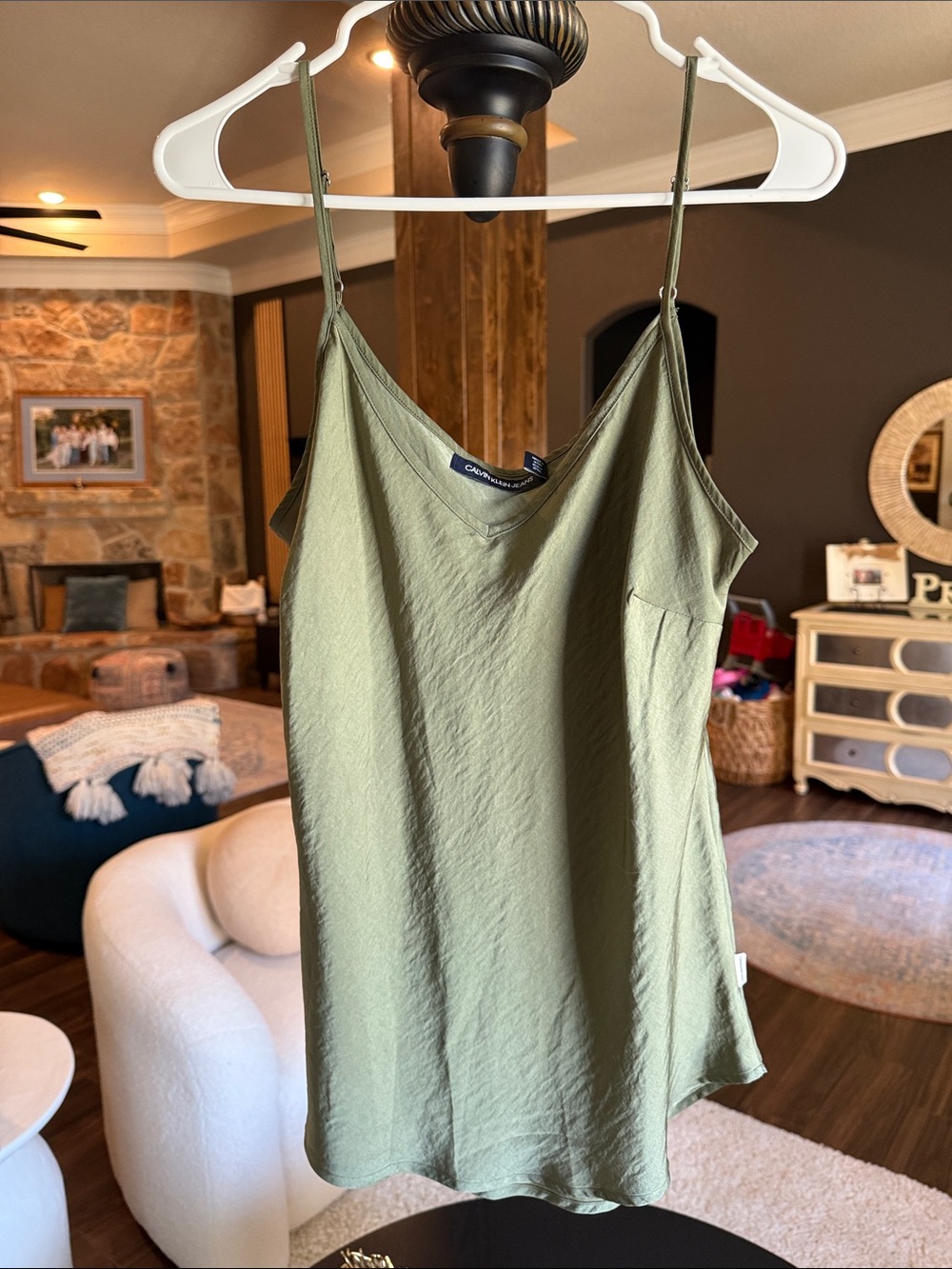Calvin Klein Jeans Olive Green Satin Camisole with Adjustable Straps